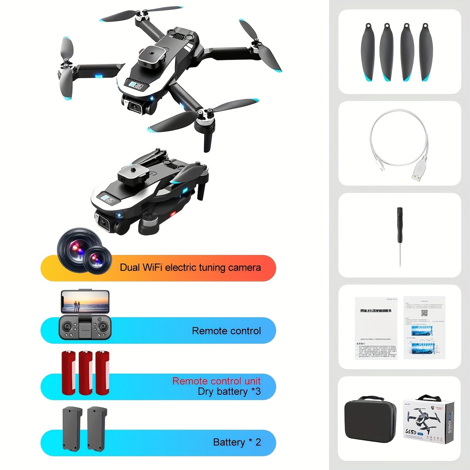 FPV S150 GPS Drohne 4K Dual-Kamera Hinderniserkennung Optical Flow
